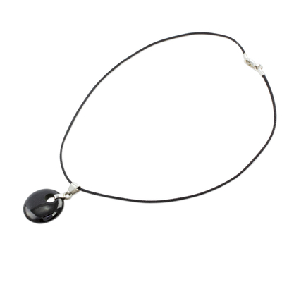 Jade pendant necklace, 'Black Maya Moon' - Jade Pendant on Black Cotton Cord Necklace