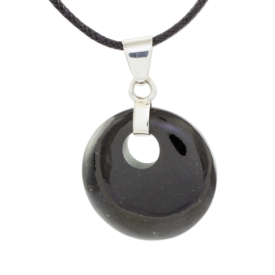 Jade pendant necklace, 'Black Maya Moon' - Jade Pendant on Black Cotton Cord Necklace