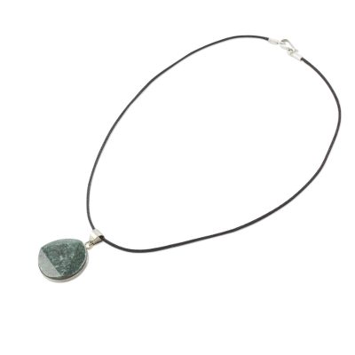 Jade pendant necklace, 'Green Moon' - Guatemalan Jade Pendant on 925 Silver and Cotton Cord