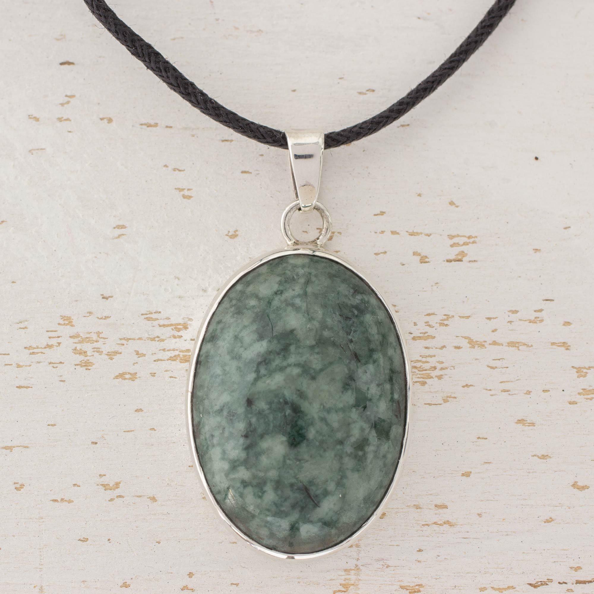 Guatemalan Jade Pendant on 925 Silver and Cotton Cord Sacred Maya