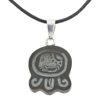 Jade pendant necklace, 'Maya Destiny Cat' - Handcrafted Nahual Cotton Cord Jade Necklace