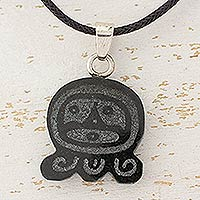 Jade pendant necklace, 'Maya Breath of Life' - Maya Nahual Glyph on Black Cotton Cord Necklace