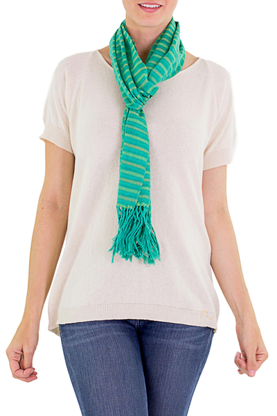 Cotton scarf, 'Eco Fantasy' - Artisan Crafted Cotton Striped Scarf