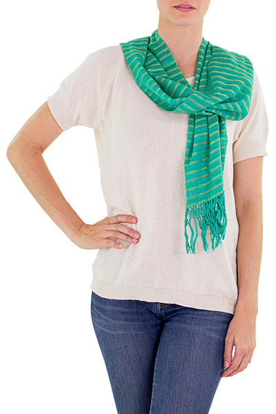 Cotton scarf, 'Eco Fantasy' - Artisan Crafted Cotton Striped Scarf