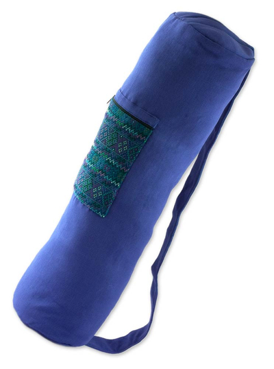 Cotton yoga mat bag, 'Blue Huipil' - Fair Trade Embroidered Yoga Bag