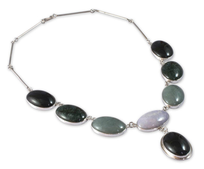 Jade pendant necklace, 'Maya Empress' - Hand Made Sterling Silver Pendant Jade Necklace