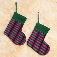 Cotton ornaments, 'Purple Stockings' (set of 4) - Cotton ornaments (Set of 4)