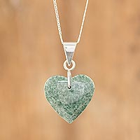 Jade heart necklace, 'Green Maya Heart' - Sterling Silver Heart Shaped Jade Necklace