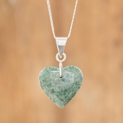 Natural Stone Heart Pendant Necklace, Green Aventurine