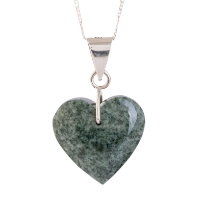 Jade-Herz-Halskette - Herzförmige Jade-Halskette aus Sterlingsilber