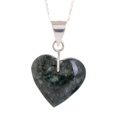 Jade-Herz-Halskette - Herzförmige Jade-Halskette aus Sterlingsilber