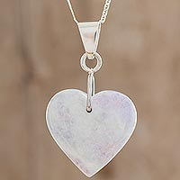 Jade heart necklace, 'Lilac Green Maya Heart' - Heart Shaped Sterling Silver Jade Pendant Necklace 