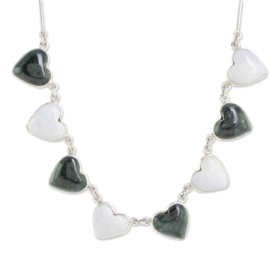 Jade heart necklace, 'Soul Mates' - Women's Heart Shaped Jade and Sterling Silver Necklace