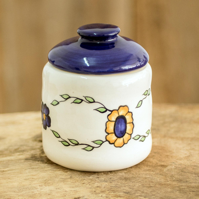 Ceramic sugar bowl, 'Margarita' - Hand Painted Floral Ceramic Sugar Bowl