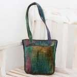 Bamboo chenille shoulder bag, 'Forest Rainbow' - Bamboo chenille shoulder bag