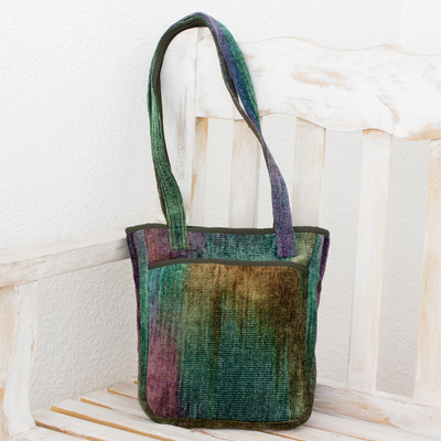 Bamboo chenille shoulder bag, 'Forest Rainbow' - Bamboo chenille shoulder bag