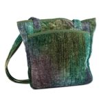 Bamboo chenille shoulder bag, 'Forest Rainbow' - Bamboo chenille shoulder bag