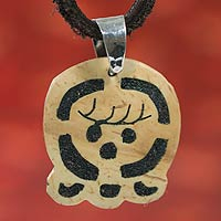 Men's volcanic ash pendant necklace, 'I'x' - Men's Nahual Leather Cord Coconut Shell Pendant Necklace