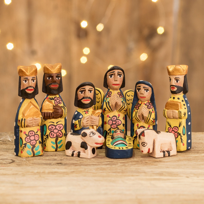 Wood mini nativity scene, Rejoice (set of 9)