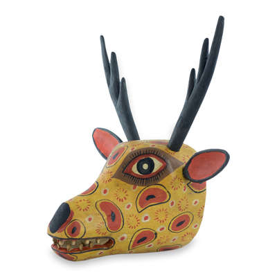 Wood mask, 'Yellow Maya Deer' - Handcrafted Wood Animal Decor Mask