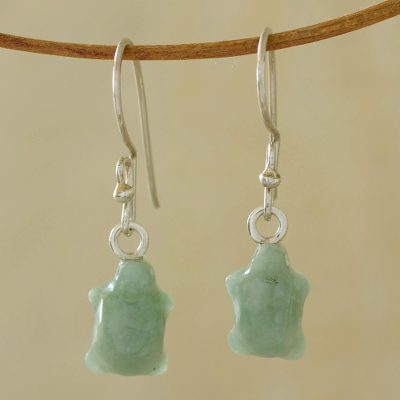 Jade dangle earrings, 'Green Turtle' - Jade Dangle Turtle Earrings from Central America