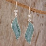 Jade dangle earrings, 'Floating in the Breeze' - Modern Sterling Silver Dangle Jade Earrings