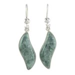 Jade dangle earrings, 'Floating in the Breeze' - Modern Sterling Silver Dangle Jade Earrings