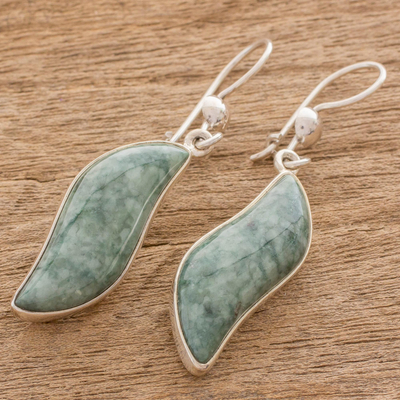 Jade dangle earrings, 'Floating in the Breeze' - Modern Sterling Silver Dangle Jade Earrings