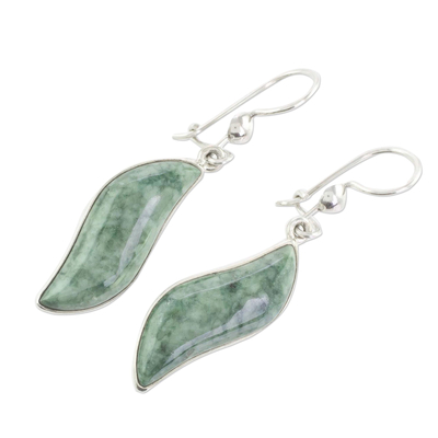 Jade dangle earrings, 'Floating in the Breeze' - Modern Sterling Silver Dangle Jade Earrings