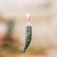 Men's jade pendant necklace, 'Invincible' - Men's Handcrafted Sterling Silver Pendant Jade Necklace