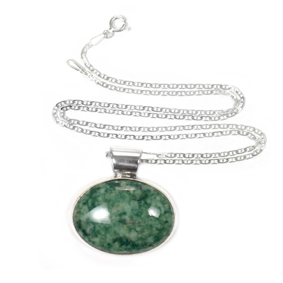 Jade pendant necklace, 'Maya Virtues' - Hand Crafted Sterling Silver Jade Pendant Necklace