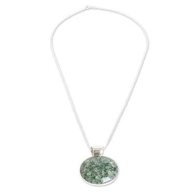 Jade pendant necklace, 'Maya Virtues' - Hand Crafted Sterling Silver Jade Pendant Necklace