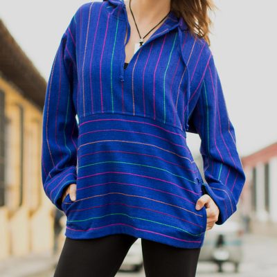 Cotton hoodie pullover, 'Blue Mermaid' - Unique Women's Cotton Pullover Tunic Top