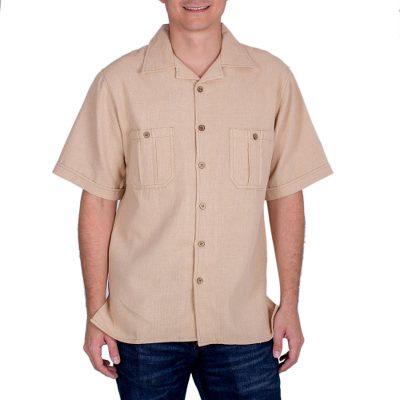 Men's cotton shirt, 'Nature's Elegance' - Central American Cotton Beige Shirt