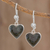 Jade heart earrings, 'Wild Heart' - Hand Made Heart Shaped Sterling Silver Dangle Jade Earrings (image 2) thumbail
