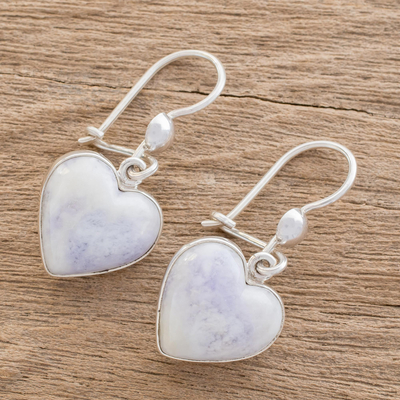 Jade heart earrings, 'Lilac Love Immemorial' - Lavender Jade Heart Shaped Sterling Silver Earrings
