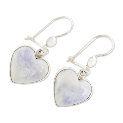 Pendientes corazón de jade - Pendientes de plata de primera ley con forma de corazón de jade lavanda