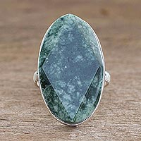 Jade cocktail ring, 'Dark Green Maya Mystique' - Handcrafted Jade and Sterling Silver Cocktail Ring