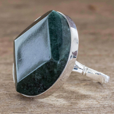 Jade cocktail ring, 'Love's Cycles in Dark Green' - Jade cocktail ring