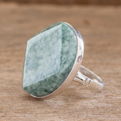 Jade cocktail ring, 'Love's Cycles in Light Green' - Jade cocktail ring