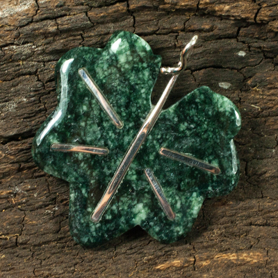 Jade pendant, 'Maya Maple Leaf' - Jade pendant