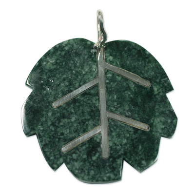Jade pendant, 'Maya Poplar Leaf' - Jade pendant