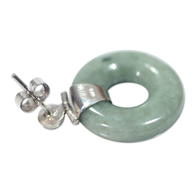 Jade dangle earrings, 'Endless Melody' - Modern Light Green Jade Earrings