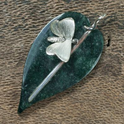 Jade pendant, 'Maya Butterfly' - Unique Central American Jade Pendant
