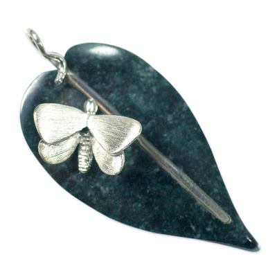 Jade pendant, 'Maya Butterfly' - Unique Central American Jade Pendant