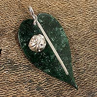Jade pendant, 'Maya Ladybug' - Sterling Silver and Jade Pendant