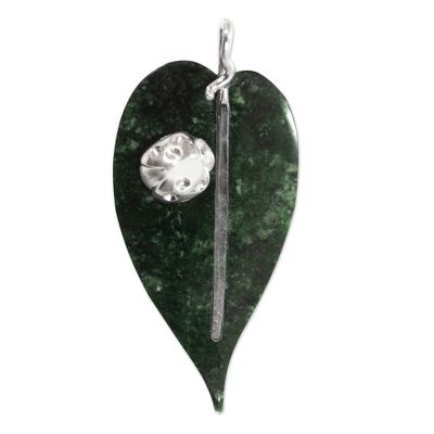 Jade pendant, 'Maya Ladybug' - Sterling Silver and Jade Pendant