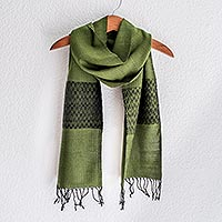 Cotton blend scarf, 'Emerald Mountain'