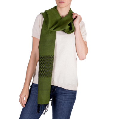 Cotton blend scarf, 'Emerald Mountain' - Cotton blend scarf