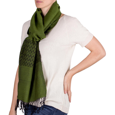 Cotton blend scarf, 'Emerald Mountain' - Cotton blend scarf